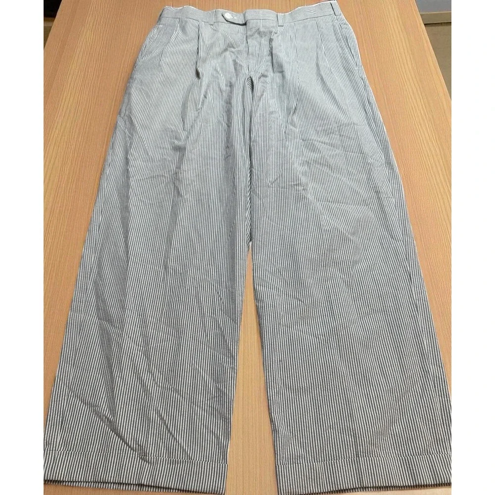 Charleston Khaki By Berle Blue Striped Seersucker Cuffed‎ Chino Pants Sz 33 x 29